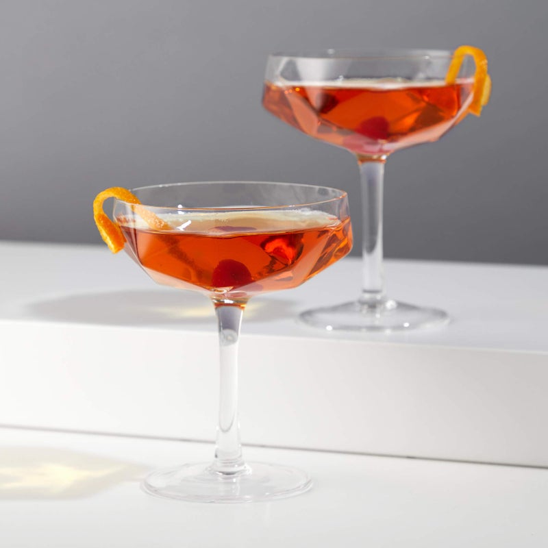 Viski Faceted Coupe Glasses set of 2, Champagne, Martini, Wine, Crystal Cocktail Glasses for Bar, Drinking Glass Set of 2, 7oz - Image 5